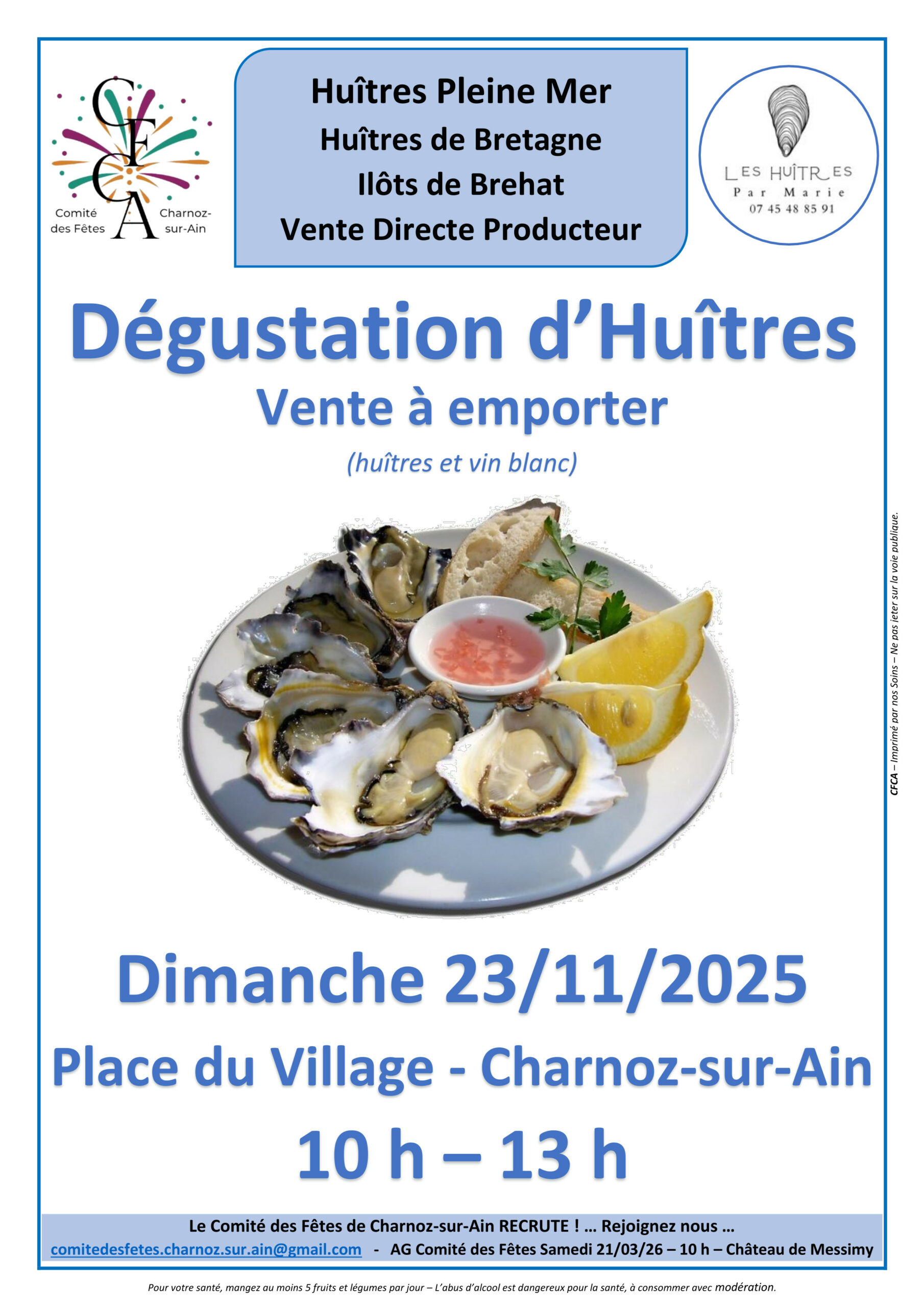 Comité des Fêtes : Vente d’huîtres