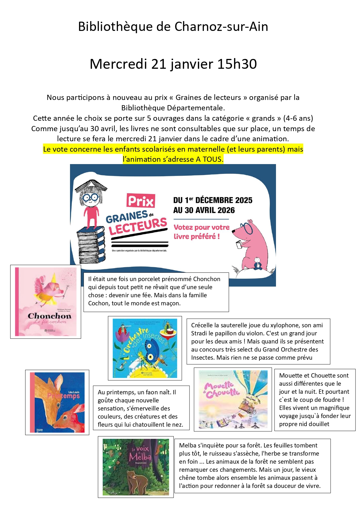 Animation Bibliothèque 21/01/2026